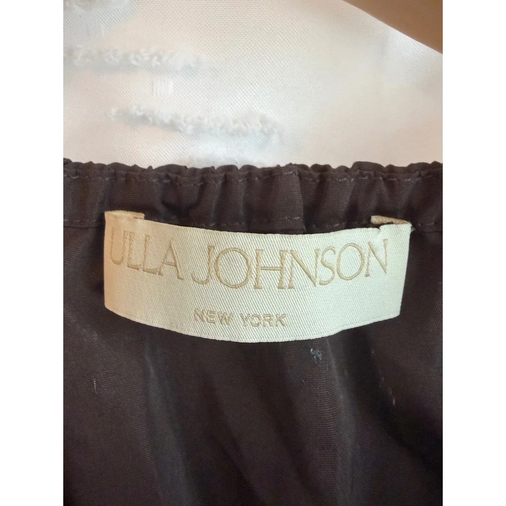 Ulla Johnson Brown Silk Blend Puff Sleeve Gathered Blouse Top Size 6